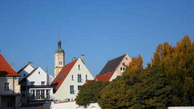 Mindelheim, Innenstadt, Blick zum Silvesterturm